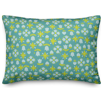 Tulip Pattern in Blue Throw Pillow