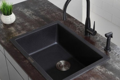 Kraus 24 2/5 inch Dual Mount Single Bowl Black Onyx Granite Kitchen Sink