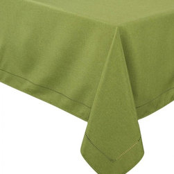 Xia Home Fashions - Melrose Easy Care Cutwork Hemstitch 60"x84" Tablecloth, Spring Green - Tablecloths