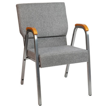 HERCULES Series 21"W Stacking Wood Chair, Gray Fabric and Silver Vein Frame