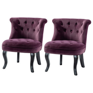 Upholstered Accent Chair With Tufted Back, Set of 2, Purple