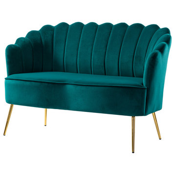 Upholstered 52" Loveseat With Tufted Back, Teal