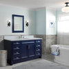 61" Single Sink Vanity, Blue Finish And White Quartz And Oval Sink