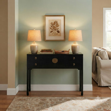 Black 4 Drawers Moon Face Slim Narrow Foyer Console Side Table ws5084