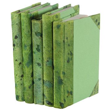 Metallic Hide Books, Green, Set of 5