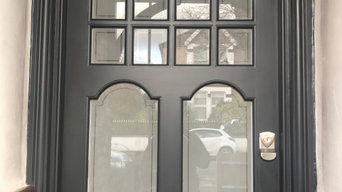 The Black Edwardian front door with sandblasted glass panels