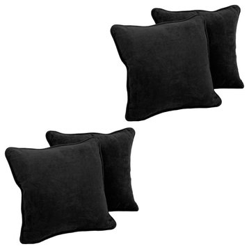 18" Double-Corded Solid Microsuede Square Throw Pillows, Set of 4, Black