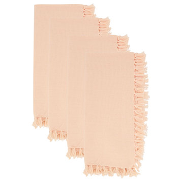 Table Napkins With Fringed Design (Set of 4), Pink, 20"x20"