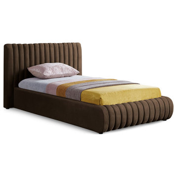 Nico Black Velvet Upholstered Bed, Brown, Twin