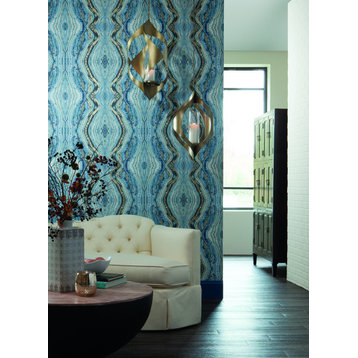 York Wallcoverings BH8398 Kashmir Kaleidoscope Wallpaper blues, white, tan