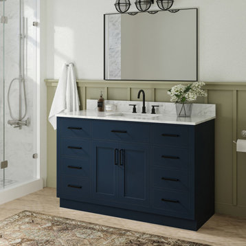 Ariel Hepburn 55" Rectangle Sink Vanity, Midnight Blue, 0.75" Carrara Marble