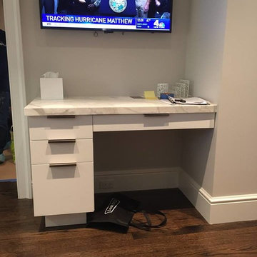 NYC custom kitchen, bathroom vanities & mirrors and mantle.