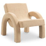 Meridian Furniture - Corduroy Fabric Upholstered Accent Chair, Beige - Enhance the visual appeal of your living space with the exquisite "Corduroy Fabric Accent Chair". This distinct piece is upholstered in a luxurious soft beige corduroy fabric that feels plush to the touch. The half rounded arms of the chair are designed to provide maximum comfort and add a touch of sophistication to its unique style. With its beautiful design and exceptional comfort, this accent chair is sure to be a statement piece in any room of your home.