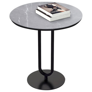 Modern Dark Gray Stone End Table Round Side Table Carbon Steel Base