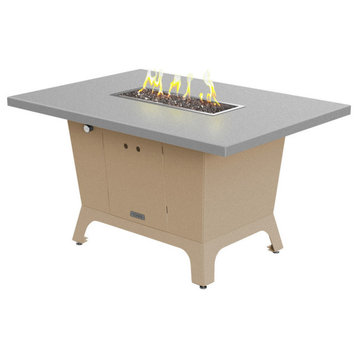 Rectangular Fire Pit Table, 52x36x1.5, Natural Gas, Hilltop Grey Top, Beige
