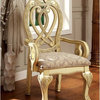 Traditional Wooden Arm Chair With Intricate Carvings, Set Of 2,Gold And Brown