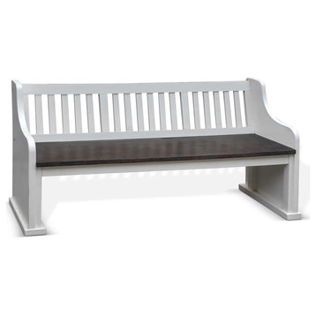 Sunny Designs Carriage House 34" Slat Back Wood Bench in White/Dark Brown