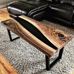 Live Edge Coffee Table with Black Walnut Epoxy Resin - Dining Tables