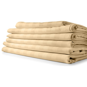 Cypress Linen 6-Piece Luxury Count Soft Sheet Set, Deep Pockets, Striped Cream,