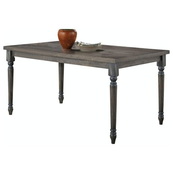 Rustic Dining Table, Elegant Turned Legs With Rectangular Top, Weathered Gray