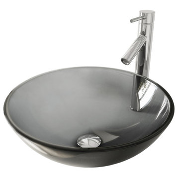 VIGO Sheer Black Glass Vessel Bathroom Sink Set With Dior Vessel Faucet