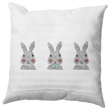 Bunny Triplets Easter Decorative Throw Pillow, Wave Top Blue, 18x18"