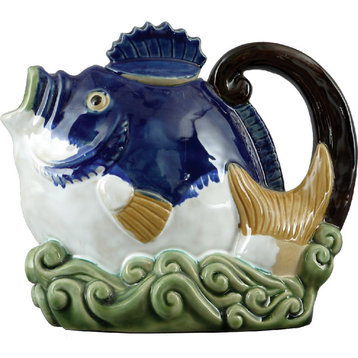 Blue Fish Teapot, 7"