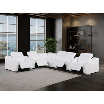 Marco-8-Piece, 4-Power Reclining Italian Leather Sectional, White