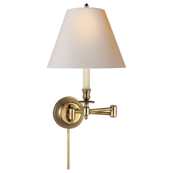 Studio Candle Stick 1 Light Swing Arm or Wall Lamp, Hand-Rubbed Antique Brass