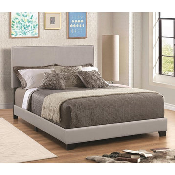 Benzara BM182796 Leather Upholstered Full Size Platform Bed, Gray