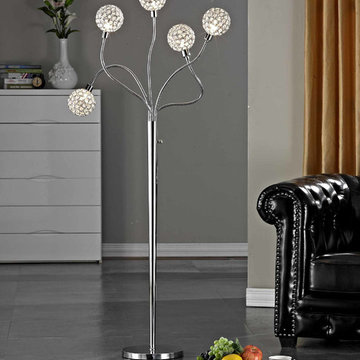 SOHO 65"H Modern 5-Light Brushed Steel Crystal Balls Floor Lamp With Dimmer