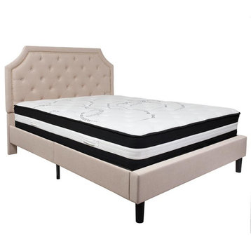 Brighton Queen Size Tufted Upholstered Platform Bed in Beige Fabric with...