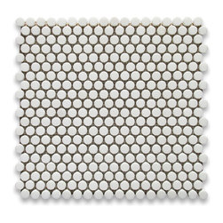Stone Center Online - Thassos White 5/8 inch Penny Round Mosaic Tile Polished - Marble from Greece - Mosaic Tile