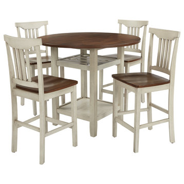 Berkley 5pc Set- Table Chairs in Antique White with Wood Stain Finish