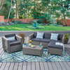 GDF Studio Buzz Outdoor 4 Seater L-Shaped Sectional Set With Dark Gray Cushions