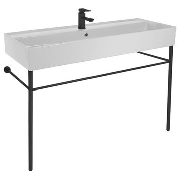 Large Ceramic Console Sink and Matte Black Stand, One Hole