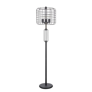 45008, Wire Cage Metal Floor Lamp, Vintage Design, Sand Black 63" High