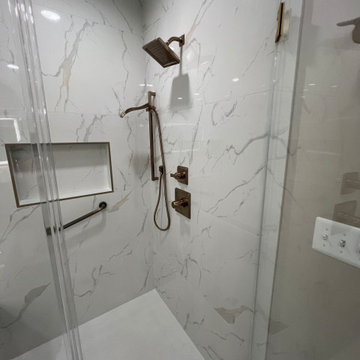 Bright Marble-Look Primary Bathroom Remodel in Vienna, VA