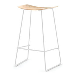 Winnie Matte White Stool With Solid European Oak Seat by Glid Studio - Bar Stools And Counter Stools