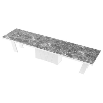 ALETA Extendable Dining Table, Dark Venatino/White