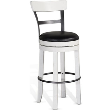 Sunny Designs Carriage House 30" Wood Swivel Barstool with Back in White