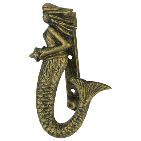 Antique Bronze Finish Cast Iron Coastal Mermaid Door Knocker Front Door Decor