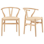 Euro Style - Evelina Side Chair Set of 2, Natural - Evelina Side Chair in Natural Stained Frame and Beige Velvet Seat - Set of 2