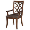 Wooden Arm Chair With Fabric Padded Seat And Lattice Design Backrest Brown Set