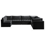 Meridian Furniture - Jacob Velvet Upholstered 7-Piece U-Shaped Modular Sectional, Black - Create the ideal seating arrangement for your space when you pick and choose the elements you like mostincluding this Jacob velvet modular sectional. Mix and match items in the Jacob collection to bring your living space or family room together with a personalized slant. Soft black velvet upholstery is soft and welcoming to the touch, adding a luxurious feel to everyday seating. Deep channel tufting adds to the piece's durability, and latches underneath the unit make it easy to attach to other pieces in the collection.