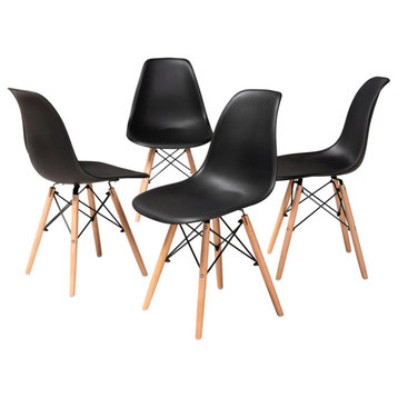 Russell Midcentury Modern 4-Piece Shell Side Chair Set Black