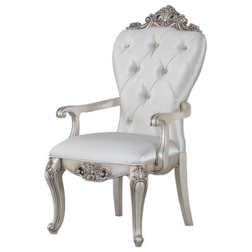 Set Of Two 25" Silver And Pearl Fabric Tufted Side Chair