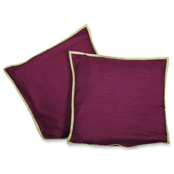 Maroon Olive-2  Handcrafted Raw Silk Cushion Cover Throw Pillow Case 18x18