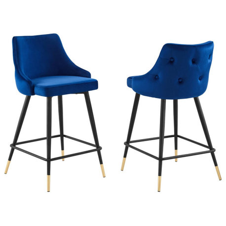 Adorn Performance Velvet Counter Stool Set of 2 Navy