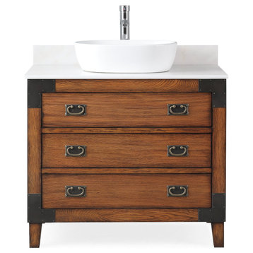 36" Asian-Inspired All Wood Construction Akira Vessel Sink Bathroom Cf35535